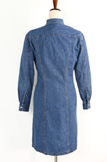 Rare - Vintage 80's Blue Denim RALPH LAUREN Long Sleeve Dress - 6