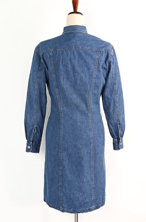 Rare - Vintage 80's Blue Denim RALPH LAUREN Long Sleeve Dress - 6