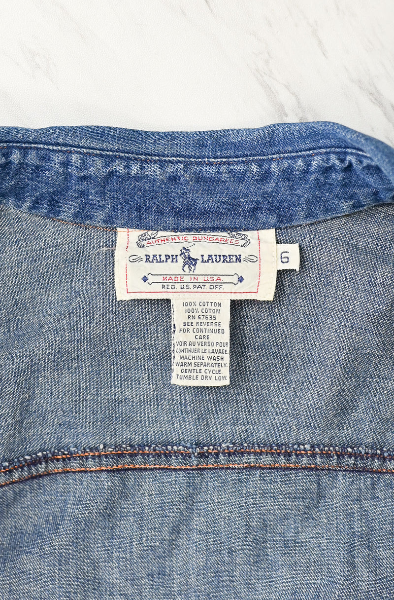 Rare - Vintage 80's Blue Denim RALPH LAUREN Long Sleeve Dress - 6