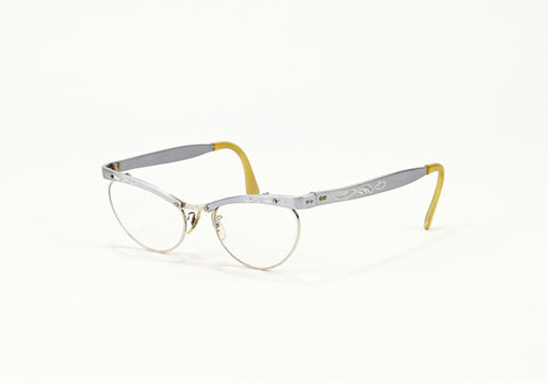 Vintage 50s Silver WHITNEY 5-3/4 "Evening Breeze" Etched Cat Eye Glasses