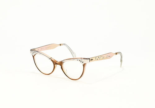 Vintage 50s Champagne ZYLITE 5-1/2 "ALUM" Etched Cate Eye Glasses