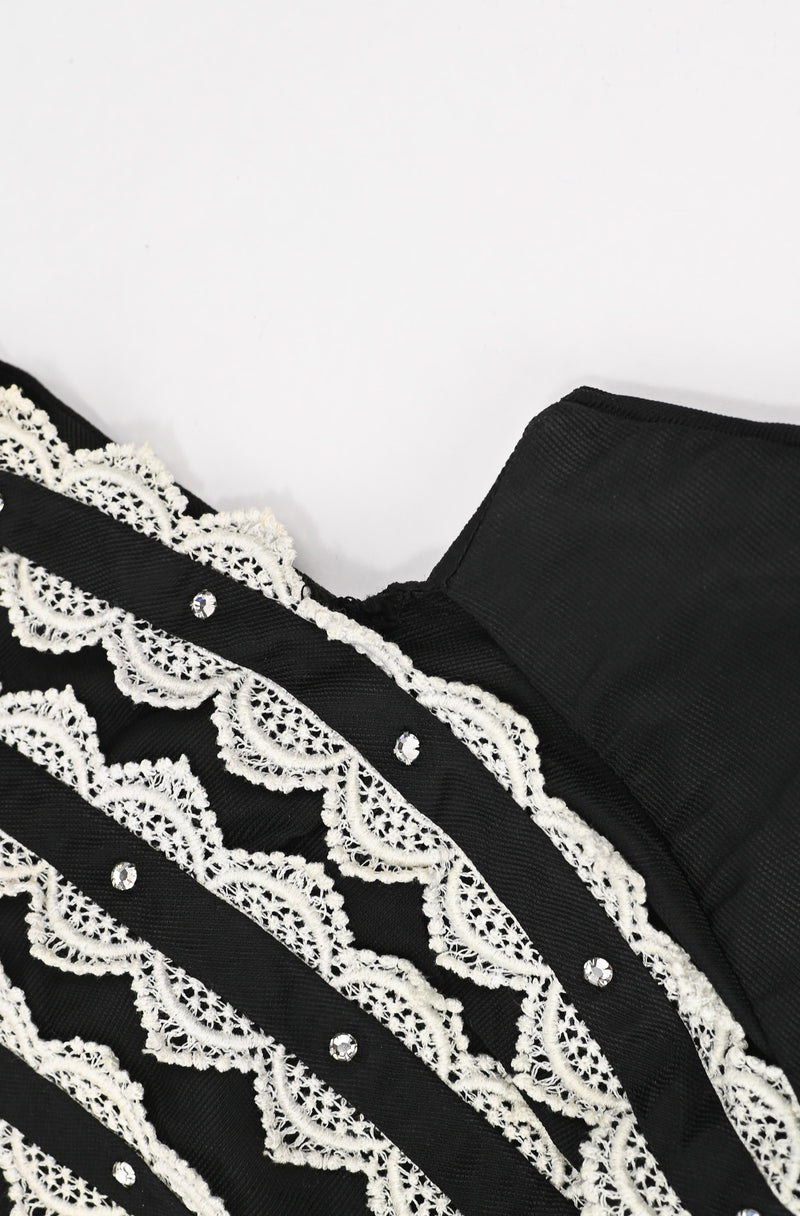RARE Vintage 50s Black & White Lace THEO OF CALIFORNIA "Career Girl" Formal Dress