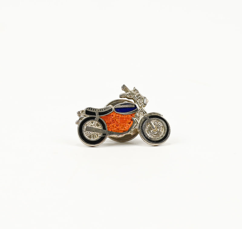 Silver, Orange, & Blue Motorcycle Enamel Pin