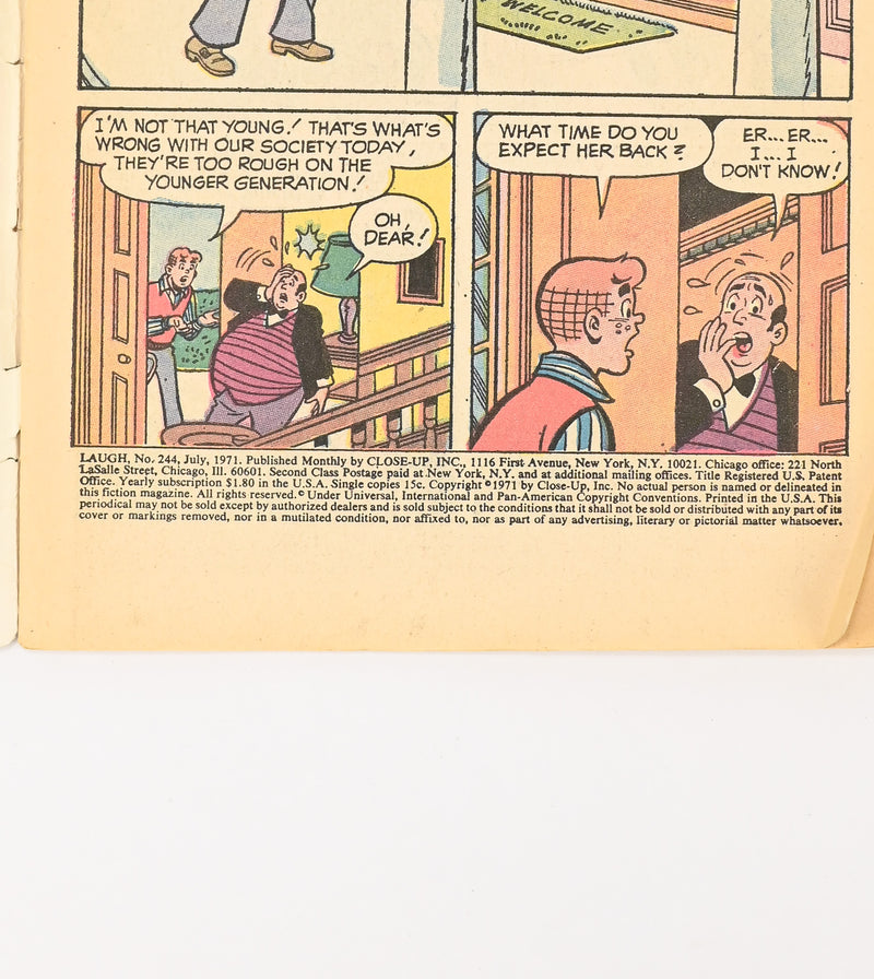 July 1971 Edition - LAUGH #244 - Archie Series Comic Magazine