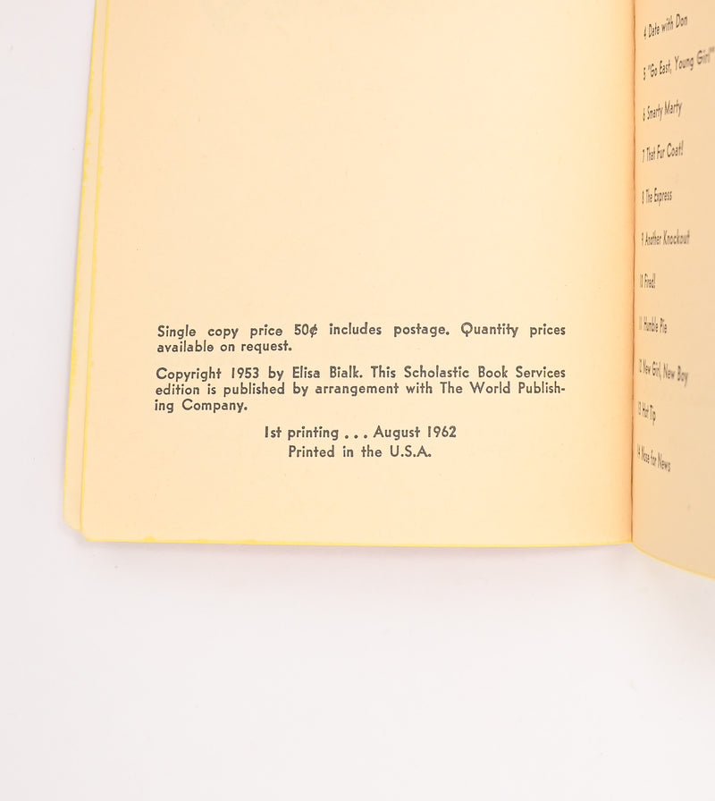 August 1962 1st Printing - MARTY - Elisa Bialk - Paperback Book