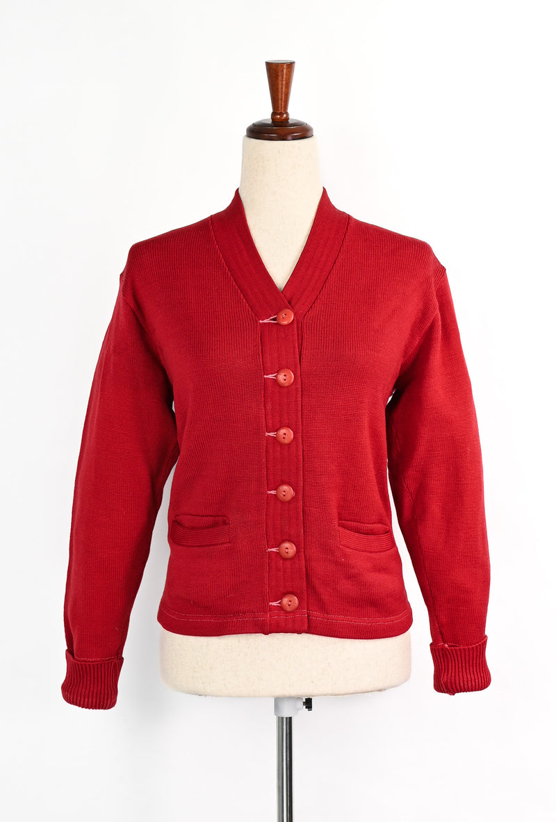 Vintage 60's Red UNBRANDED Cardigan Sweater