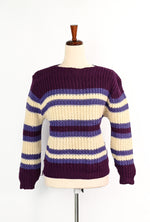 Vintage 50s Purple & White Striped BULK-E-KNIT Wool Knit Pullover Sweater