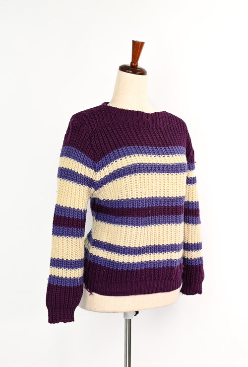 Vintage 50s Purple & White Striped BULK-E-KNIT Wool Knit Pullover Sweater