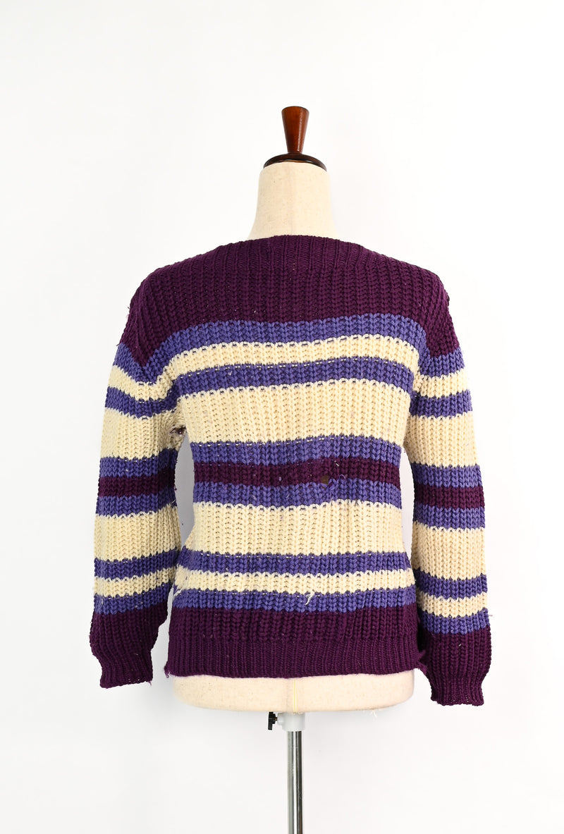 Vintage 50s Purple & White Striped BULK-E-KNIT Wool Knit Pullover Sweater