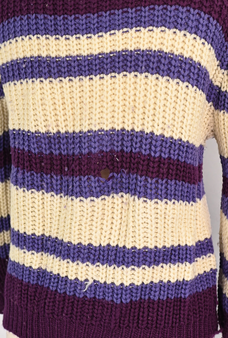 Vintage 50s Purple & White Striped BULK-E-KNIT Wool Knit Pullover Sweater