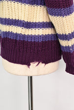 Vintage 50s Purple & White Striped BULK-E-KNIT Wool Knit Pullover Sweater