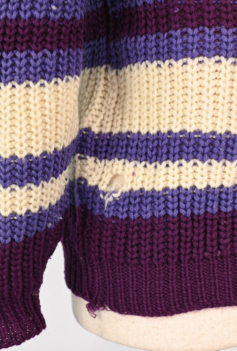 Vintage 50s Purple & White Striped BULK-E-KNIT Wool Knit Pullover Sweater