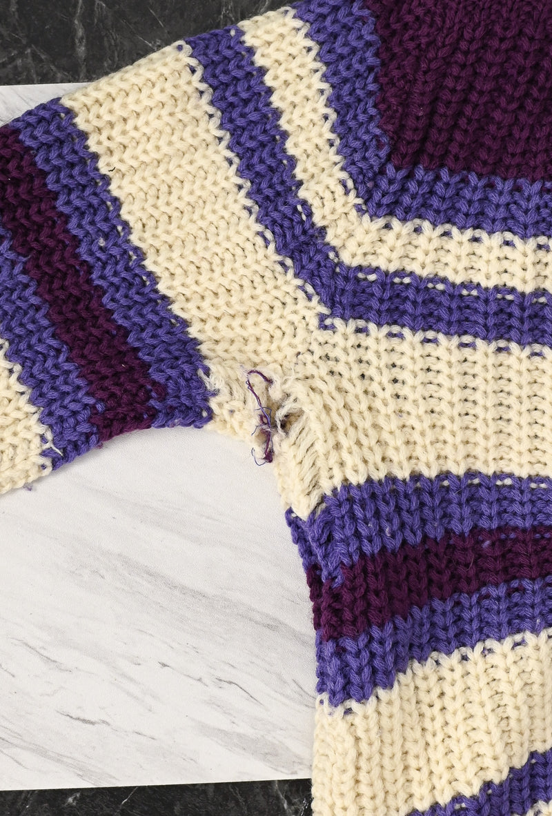 Vintage 50s Purple & White Striped BULK-E-KNIT Wool Knit Pullover Sweater