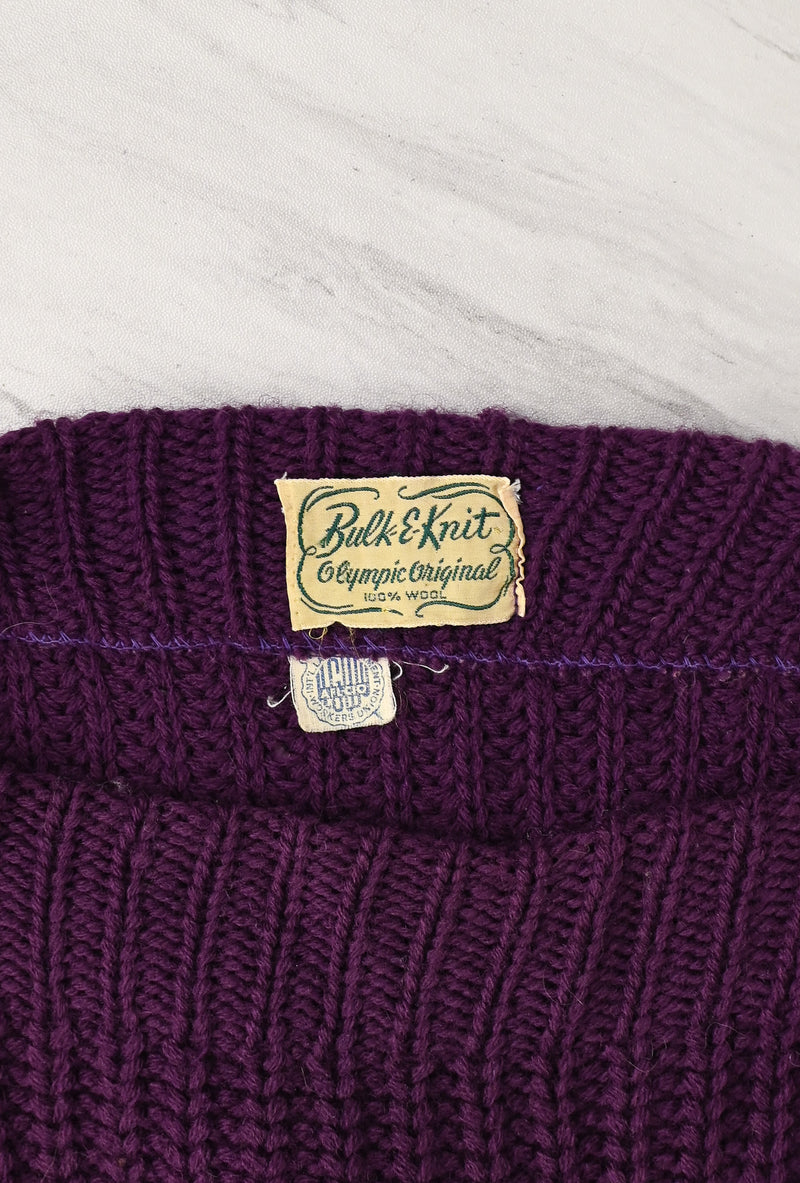 Vintage 50s Purple & White Striped BULK-E-KNIT Wool Knit Pullover Sweater