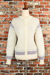 Vintage 80s White/Blue Heart UNBRANDED Acrylic Cardigan Sweater - 40