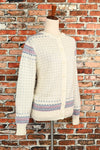 Vintage 80s White/Blue Heart UNBRANDED Acrylic Cardigan Sweater - 40