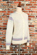 Vintage 80s White/Blue Heart UNBRANDED Acrylic Cardigan Sweater - 40