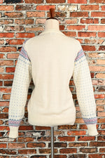 Vintage 80s White/Blue Heart UNBRANDED Acrylic Cardigan Sweater - 40