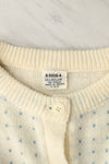 Vintage 80s White/Blue Heart UNBRANDED Acrylic Cardigan Sweater - 40