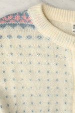 Vintage 80s White/Blue Heart UNBRANDED Acrylic Cardigan Sweater - 40
