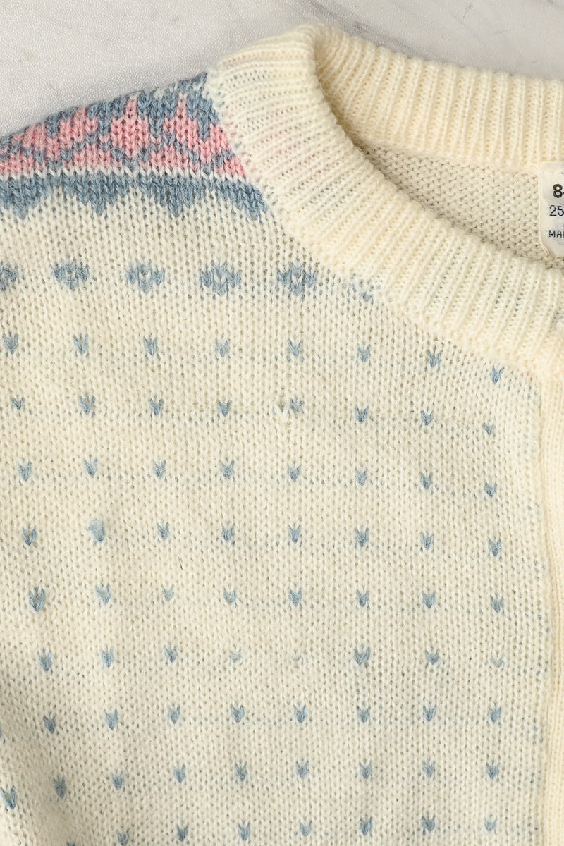 Vintage 80s White/Blue Heart UNBRANDED Acrylic Cardigan Sweater - 40