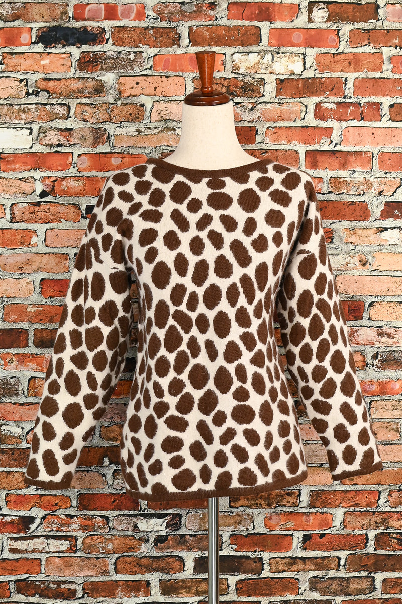 Vintage 80s Brown/White Giraffe Print MAGLICA DONNA Italian Knit Pullover Sweater
