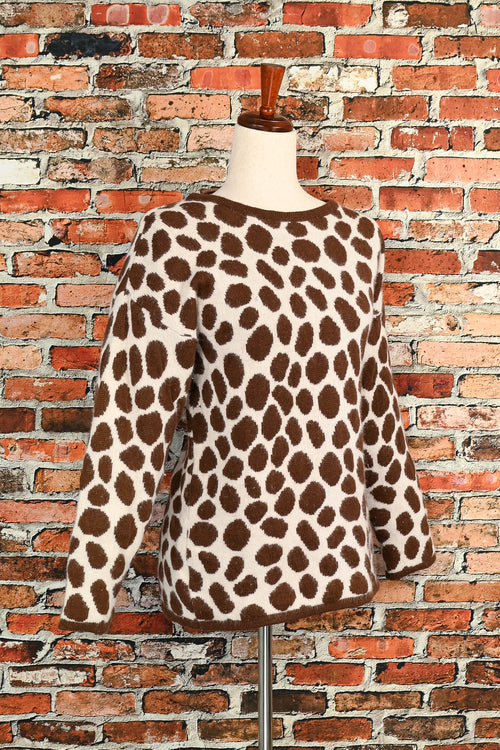 Vintage 80s Brown/White Giraffe Print MAGLICA DONNA Italian Knit Pullover Sweater