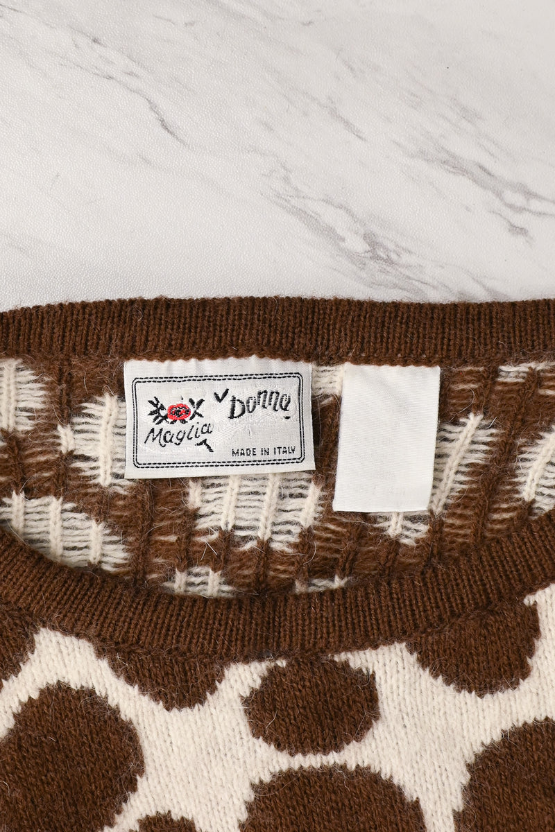 Vintage 80s Brown/White Giraffe Print MAGLICA DONNA Italian Knit Pullover Sweater
