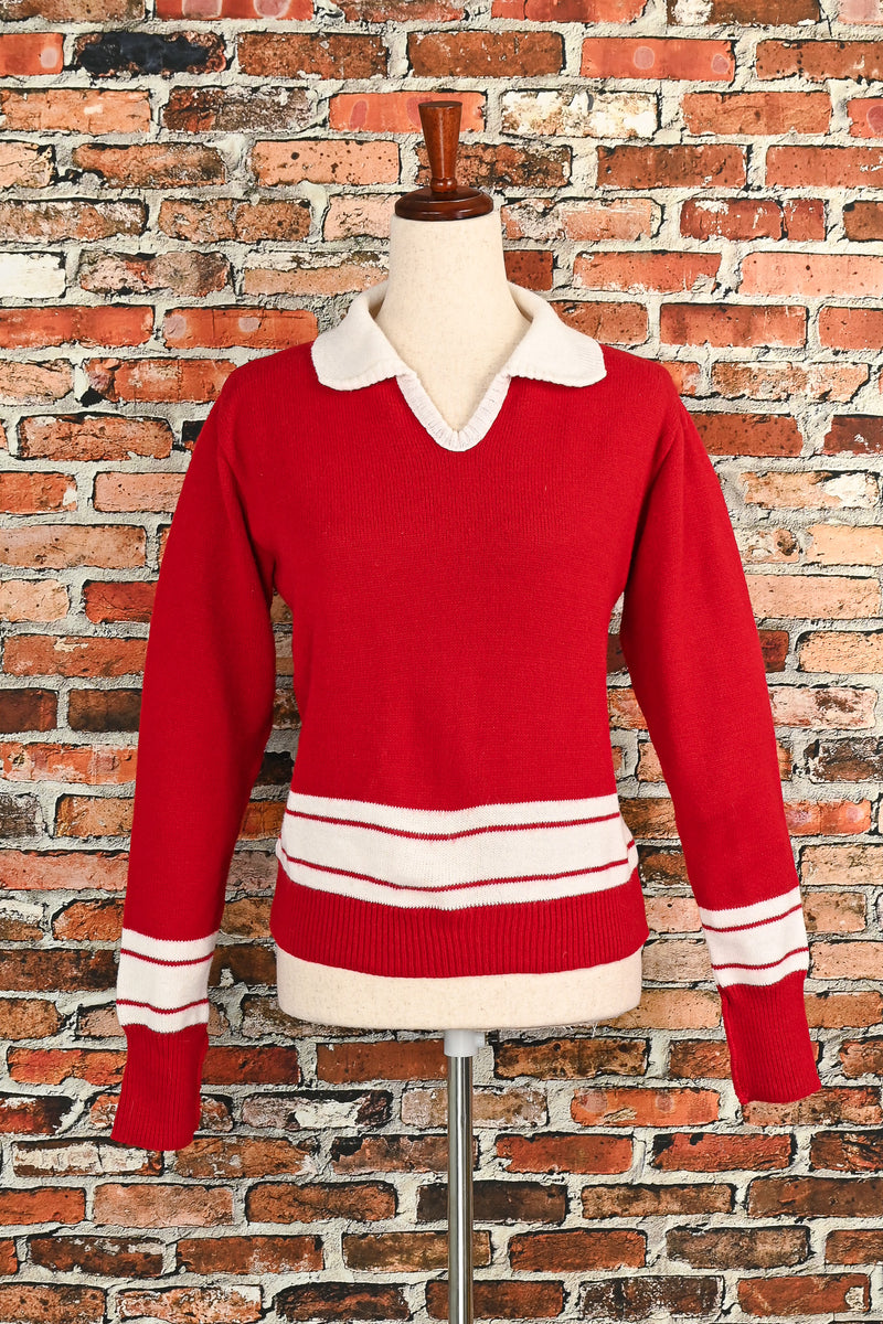 Vintage 50's Red/White DEHEN OFFICIAL Varsity Striped Pullover Sweater - M