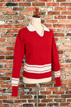 Vintage 50's Red/White DEHEN OFFICIAL Varsity Striped Pullover Sweater - M