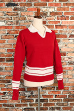 Vintage 50's Red/White DEHEN OFFICIAL Varsity Striped Pullover Sweater - M