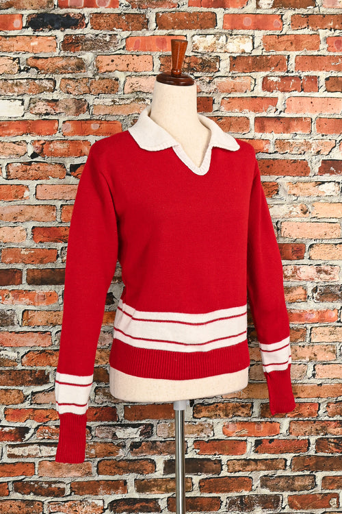 Vintage 50's Red/White DEHEN OFFICIAL Varsity Striped Pullover Sweater - M