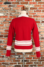Vintage 50's Red/White DEHEN OFFICIAL Varsity Striped Pullover Sweater - M