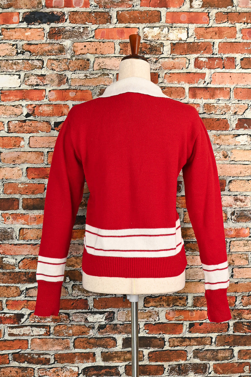 Vintage 50's Red/White DEHEN OFFICIAL Varsity Striped Pullover Sweater - M