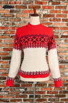 Vintage 50s Red/White LONG STAPLE YARNS "Orlon Du Pont" Ski Sweater - 18