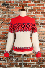 Vintage 50s Red/White LONG STAPLE YARNS "Orlon Du Pont" Ski Sweater - 18