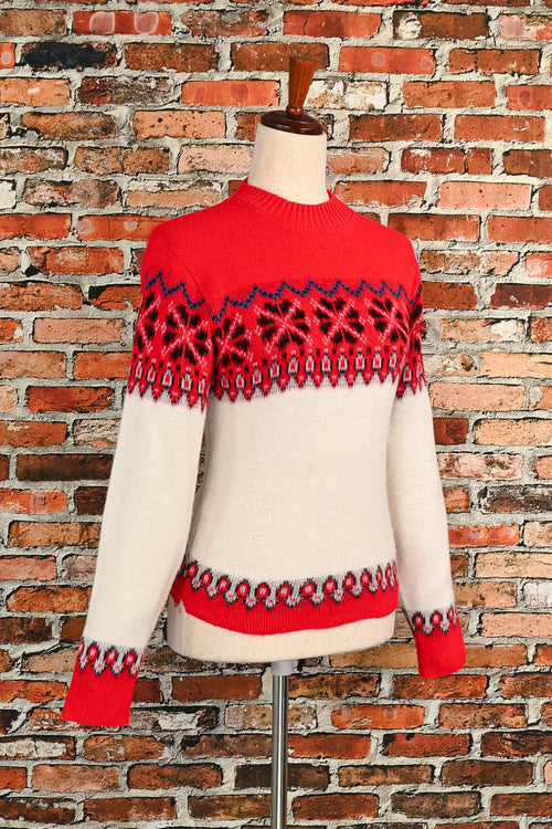 Vintage 50s Red/White LONG STAPLE YARNS "Orlon Du Pont" Ski Sweater - 18