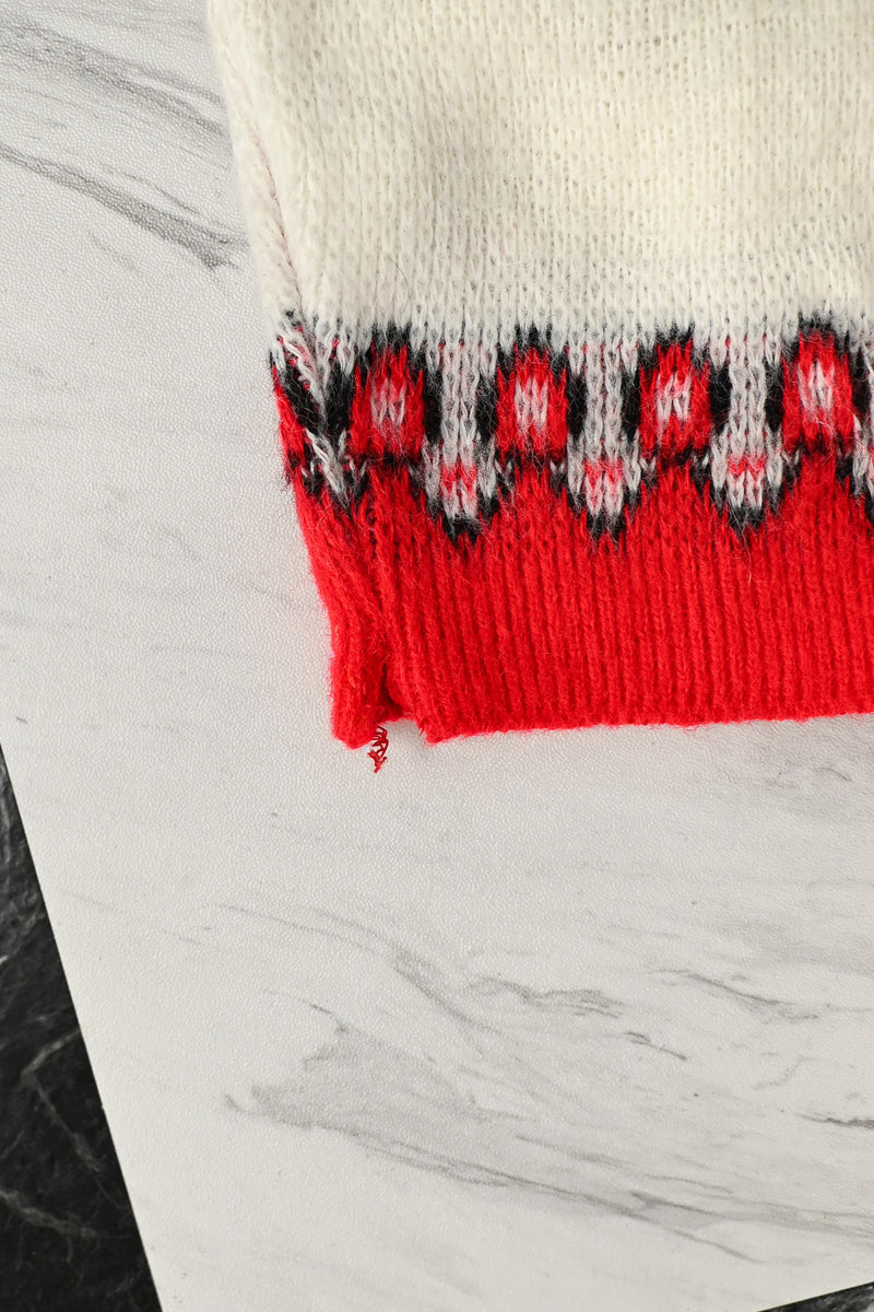Vintage 50s Red/White LONG STAPLE YARNS "Orlon Du Pont" Ski Sweater - 18