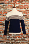 Vintage 90s Blue/White & Brown Striped WILLOW RIDGE Acrylic Pullover Sweater - Petite Large