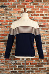 Vintage 90s Blue/White & Brown Striped WILLOW RIDGE Acrylic Pullover Sweater - Petite Large