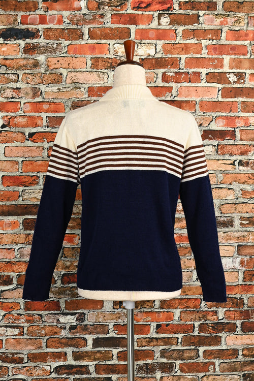 Vintage 90s Blue/White & Brown Striped WILLOW RIDGE Acrylic Pullover Sweater - Petite Large