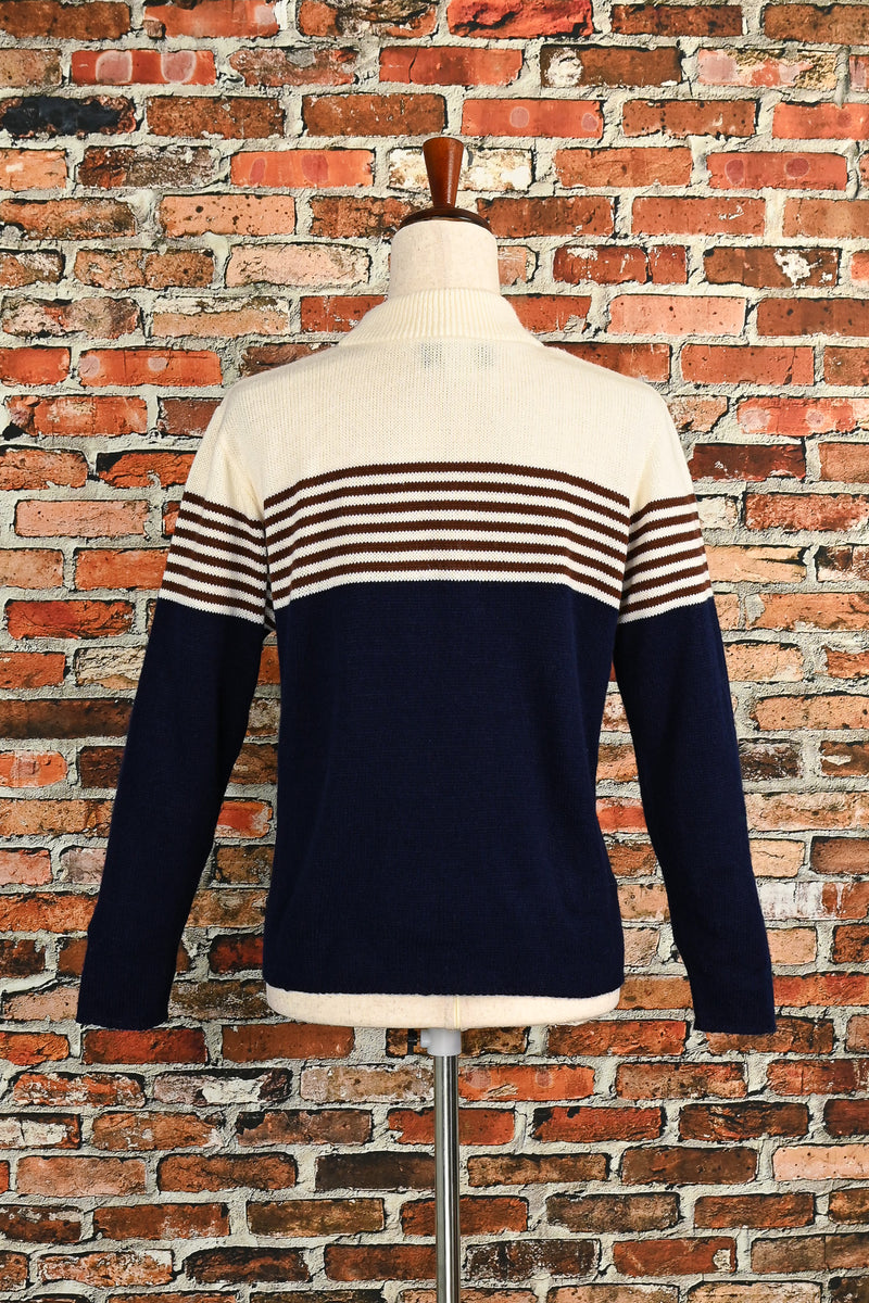 Vintage 90s Blue/White & Brown Striped WILLOW RIDGE Acrylic Pullover Sweater - Petite Large