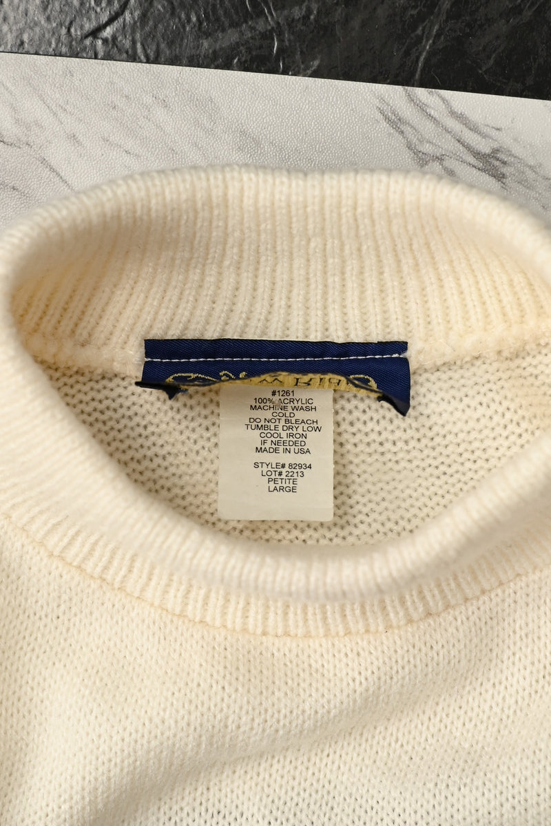 Vintage 90s Blue/White & Brown Striped WILLOW RIDGE Acrylic Pullover Sweater - Petite Large