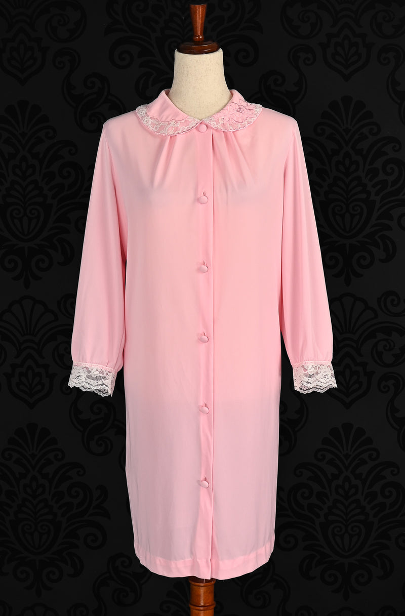 Vintage 60s Pink GOSSARD ARTEMIS Long Sleeve Button Up Peignoir Robe - L