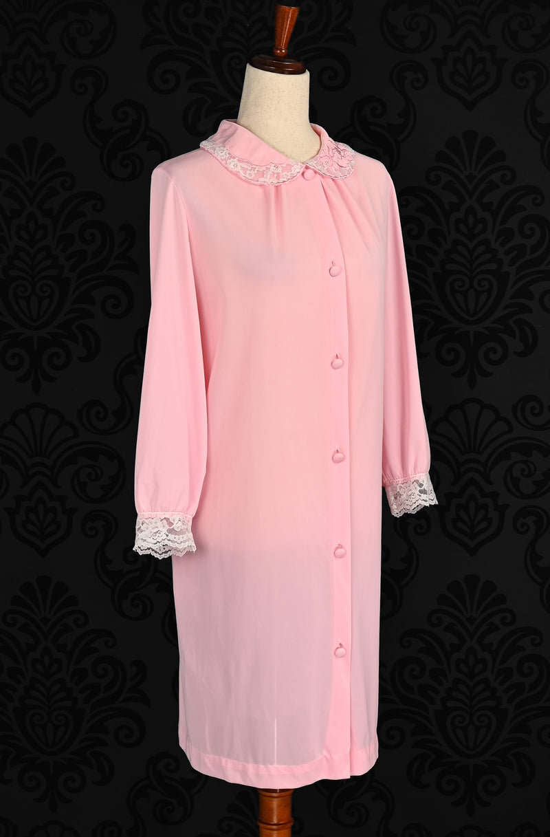 Vintage 60s Pink GOSSARD ARTEMIS Long Sleeve Button Up Peignoir Robe - L