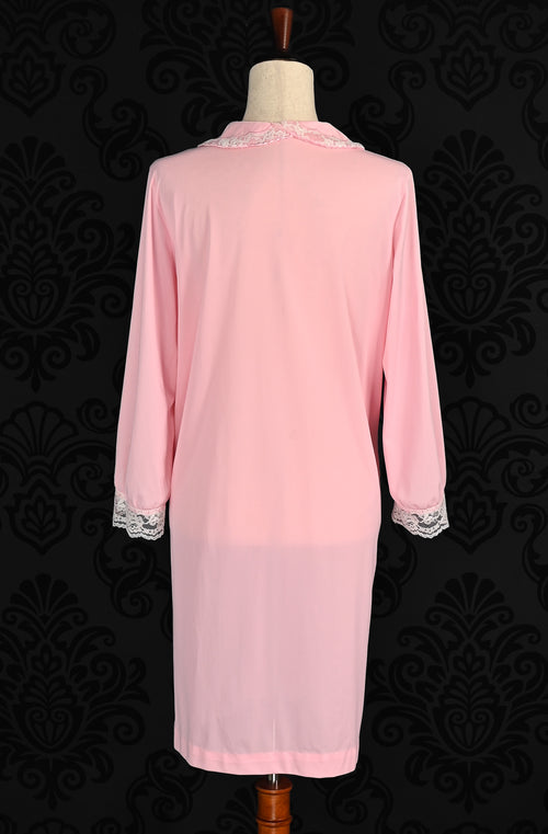 Vintage 60s Pink GOSSARD ARTEMIS Long Sleeve Button Up Peignoir Robe - L
