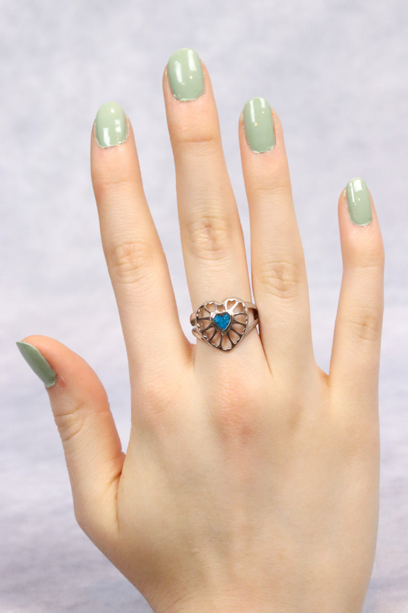 Silver Tone Turquoise Center Heart Ring