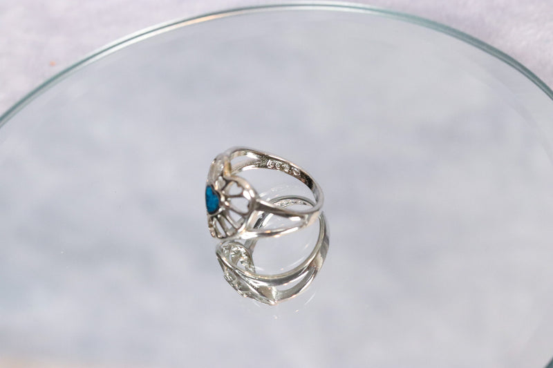 Silver Tone Turquoise Center Heart Ring