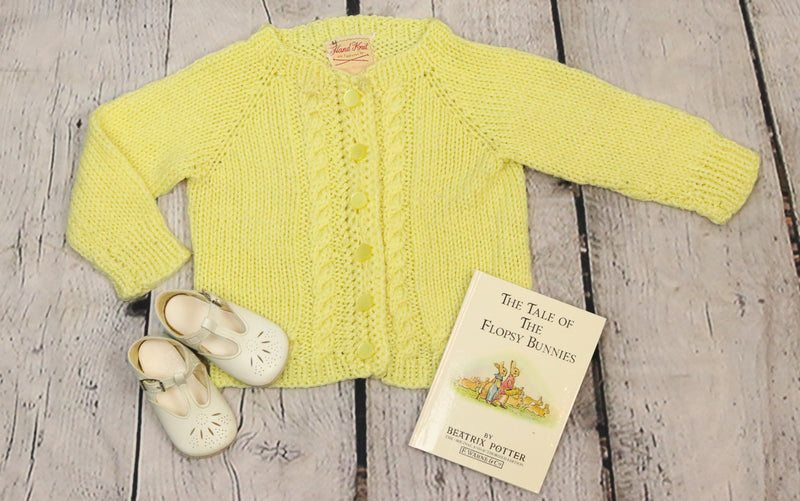 Vintage Hand Knit Yellow Knit Cardigan Toddler Sweater