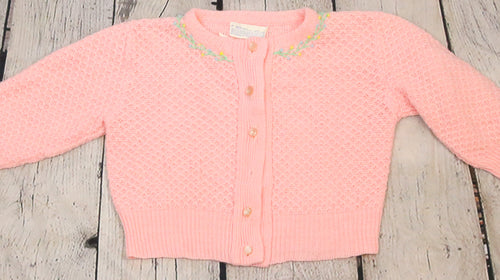 女の子のヴィンテージ 100% ターボ アクリル繊維ピンク ニット カーディガン セーター